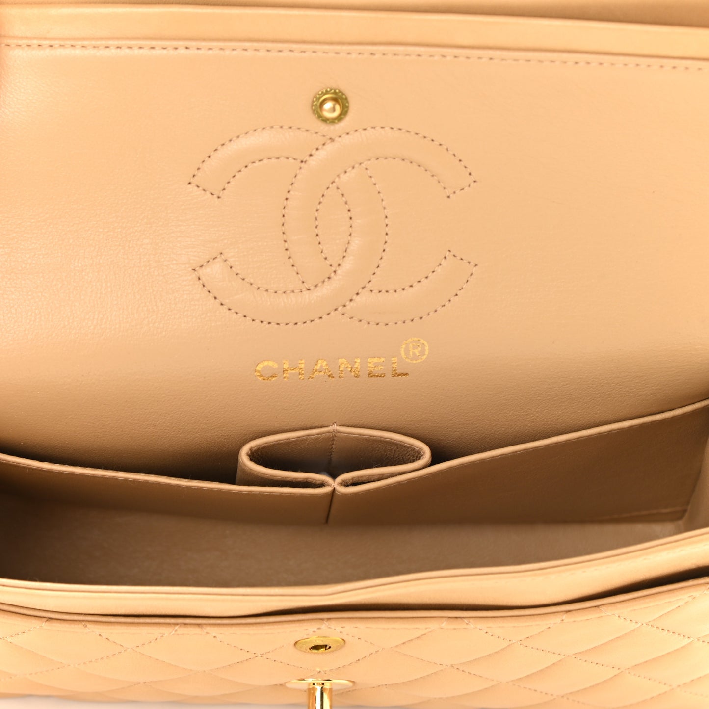 Lambskin Quilted Small Double Flap Beige