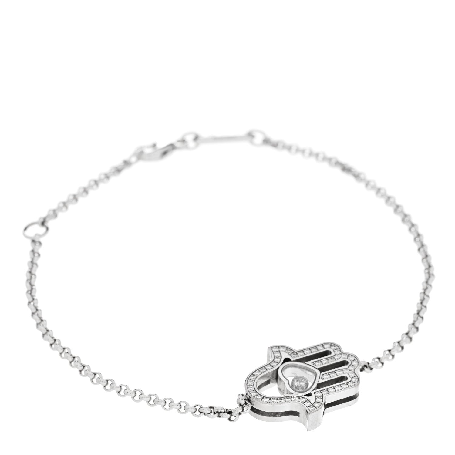 Chopard 18K White Gold Diamond Happy Diamonds Hamsa Bracelet 1 of 5