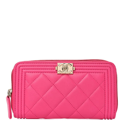 Chanel Lambskin Quilted Small Boy Zip Around Wallet Pink 1 of 11