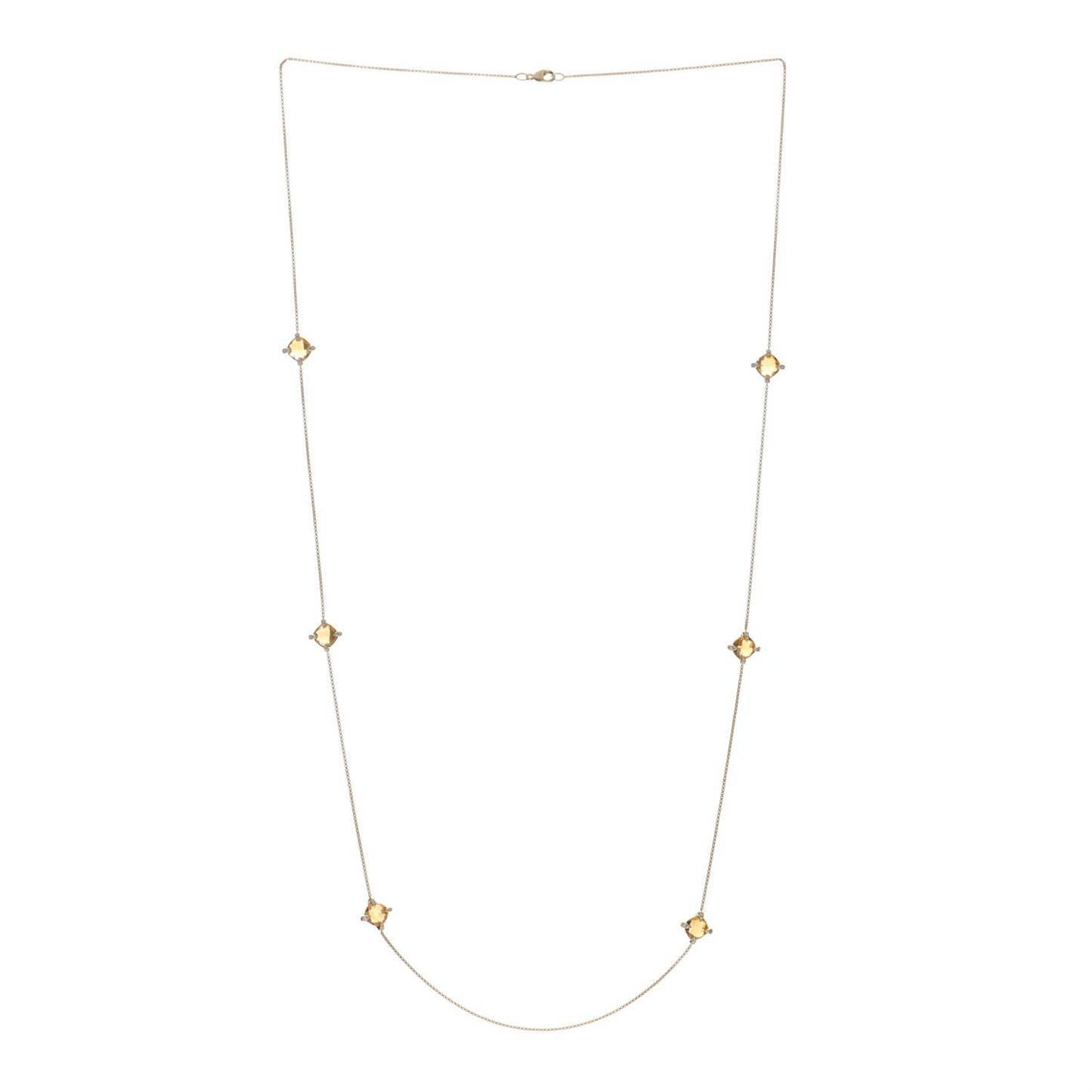 18K Yellow Gold Diamond Citrine Chatelaine Long Station Necklace