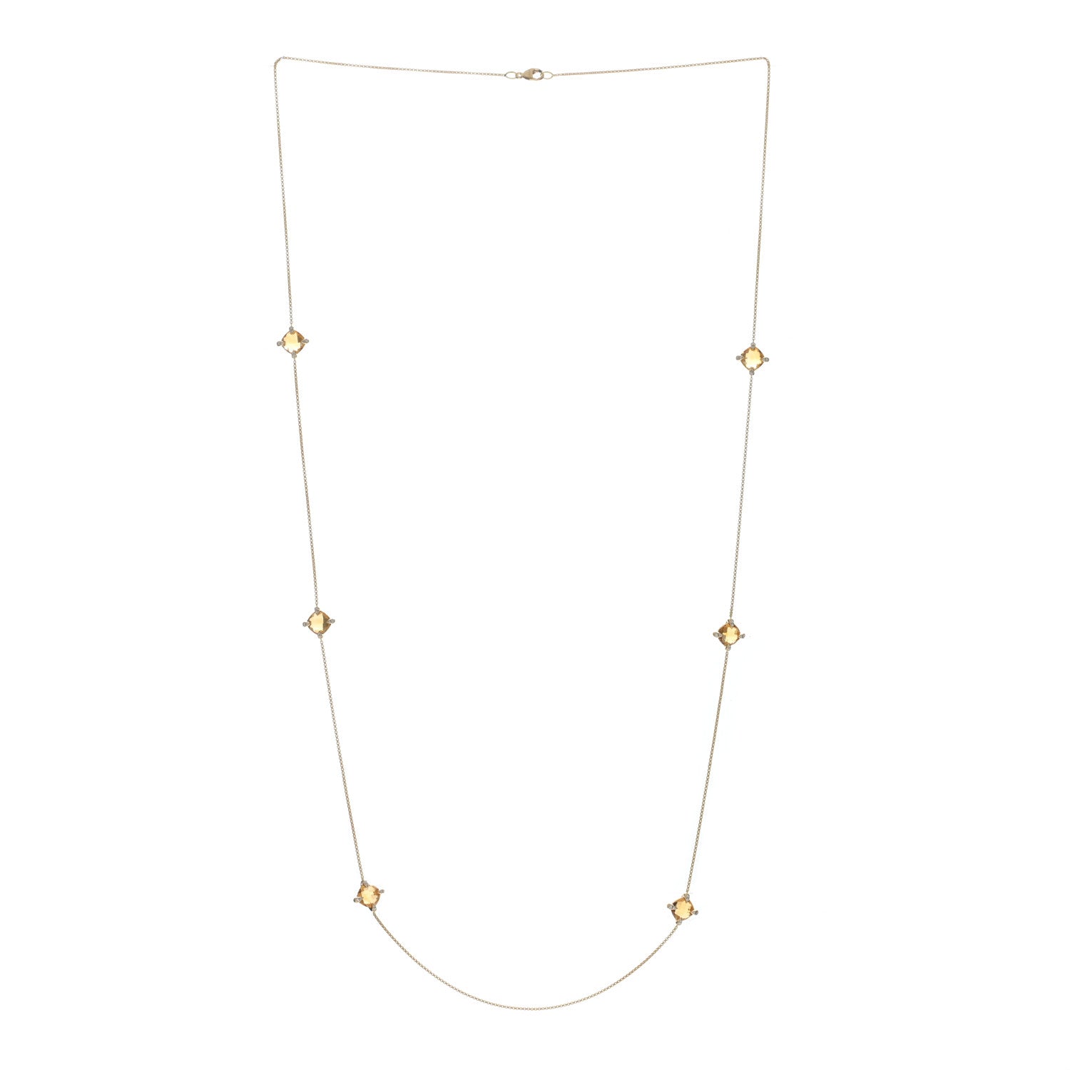 David Yurman 18K Yellow Gold Diamond Citrine Chatelaine Long Station Necklace 3 of 4
