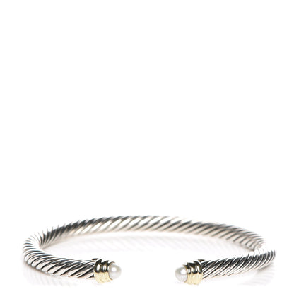 David Yurman Sterling Silver 14K Yellow Gold Pearl 5mm Cable Classics Petite Color Bracelet 1 of 6