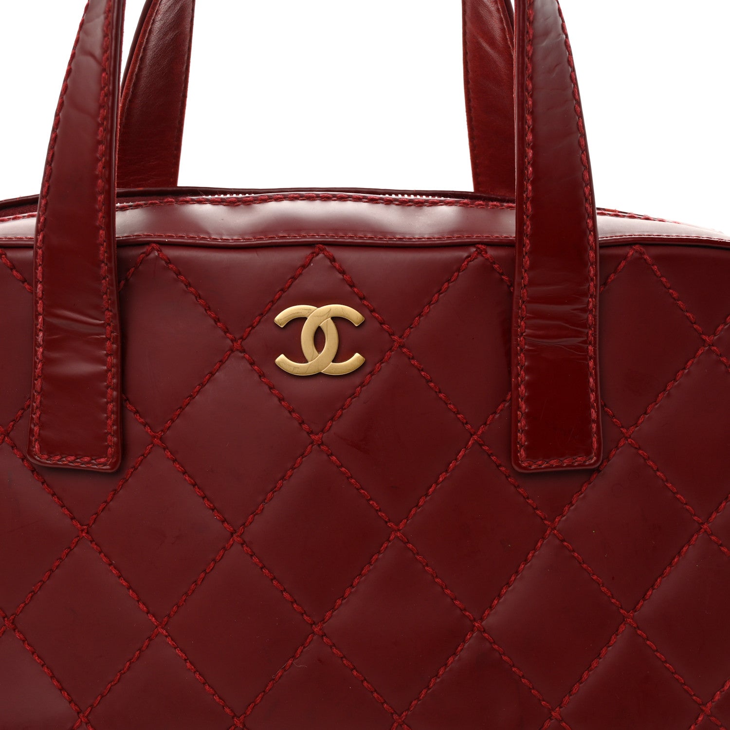 Chanel Calfskin Stitch Surpique Bowler Red 8 of 12