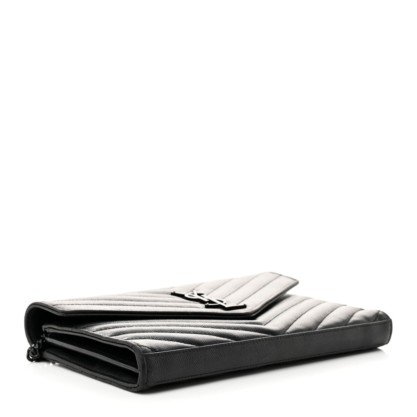Grain De Poudre Matelasse Chevron Monogram Monochrome Chain Wallet Black