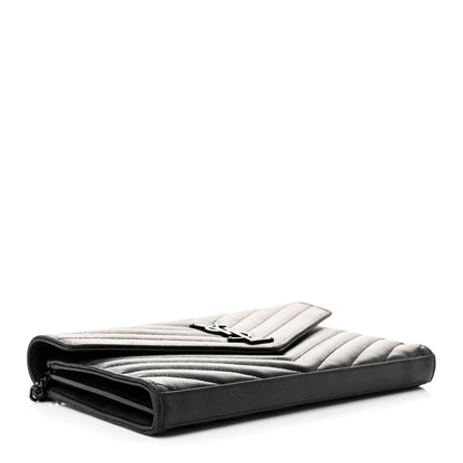 Saint Laurent Grain De Poudre Matelasse Chevron Monogram Monochrome Chain Wallet Black 4 of 13
