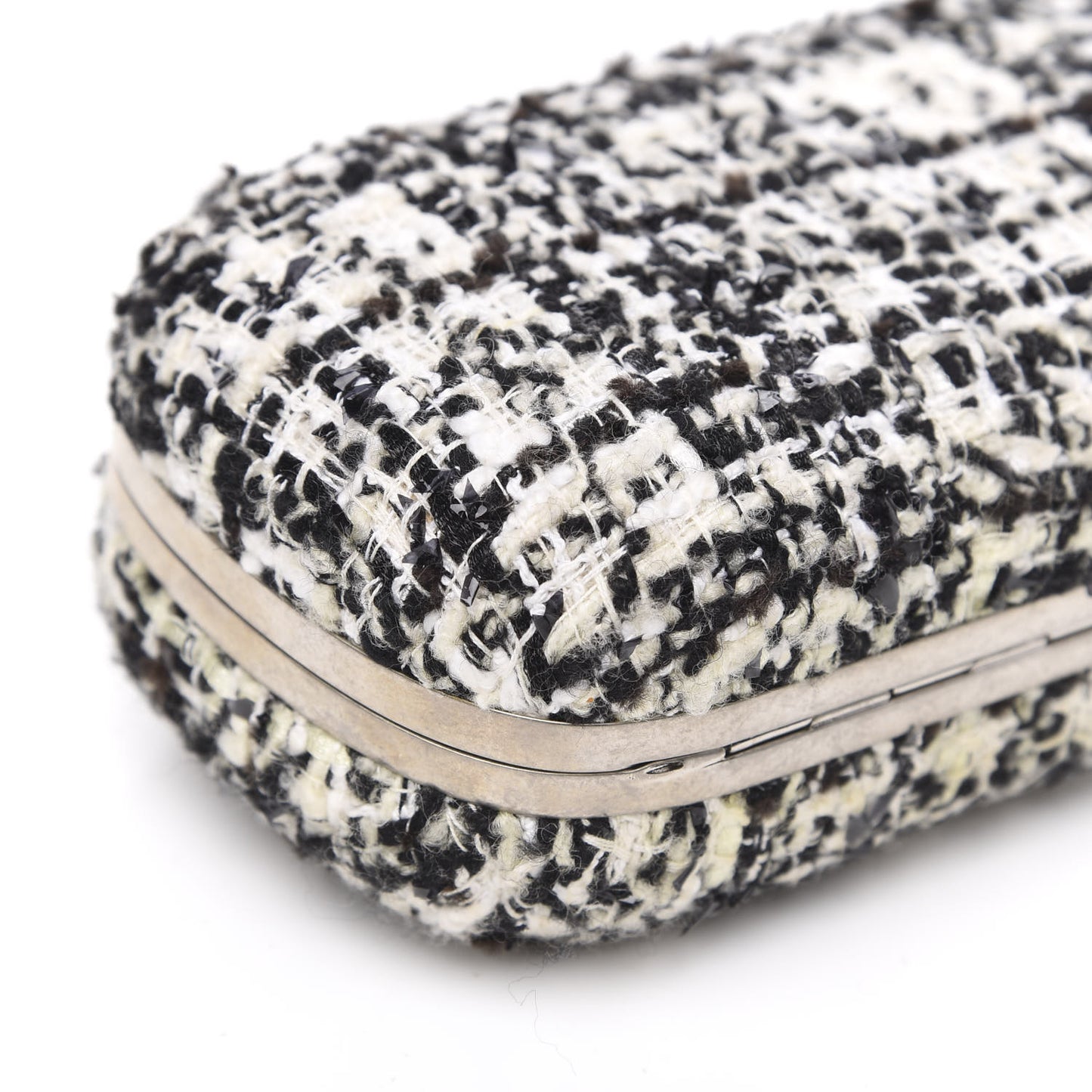 Tweed Calfskin Skull Box Clutch Black White