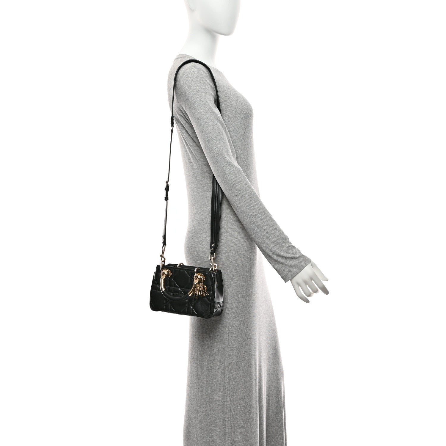 Dior Lady 95.22 Cannage Embossed Leather Mini Shoulder Bag - Black