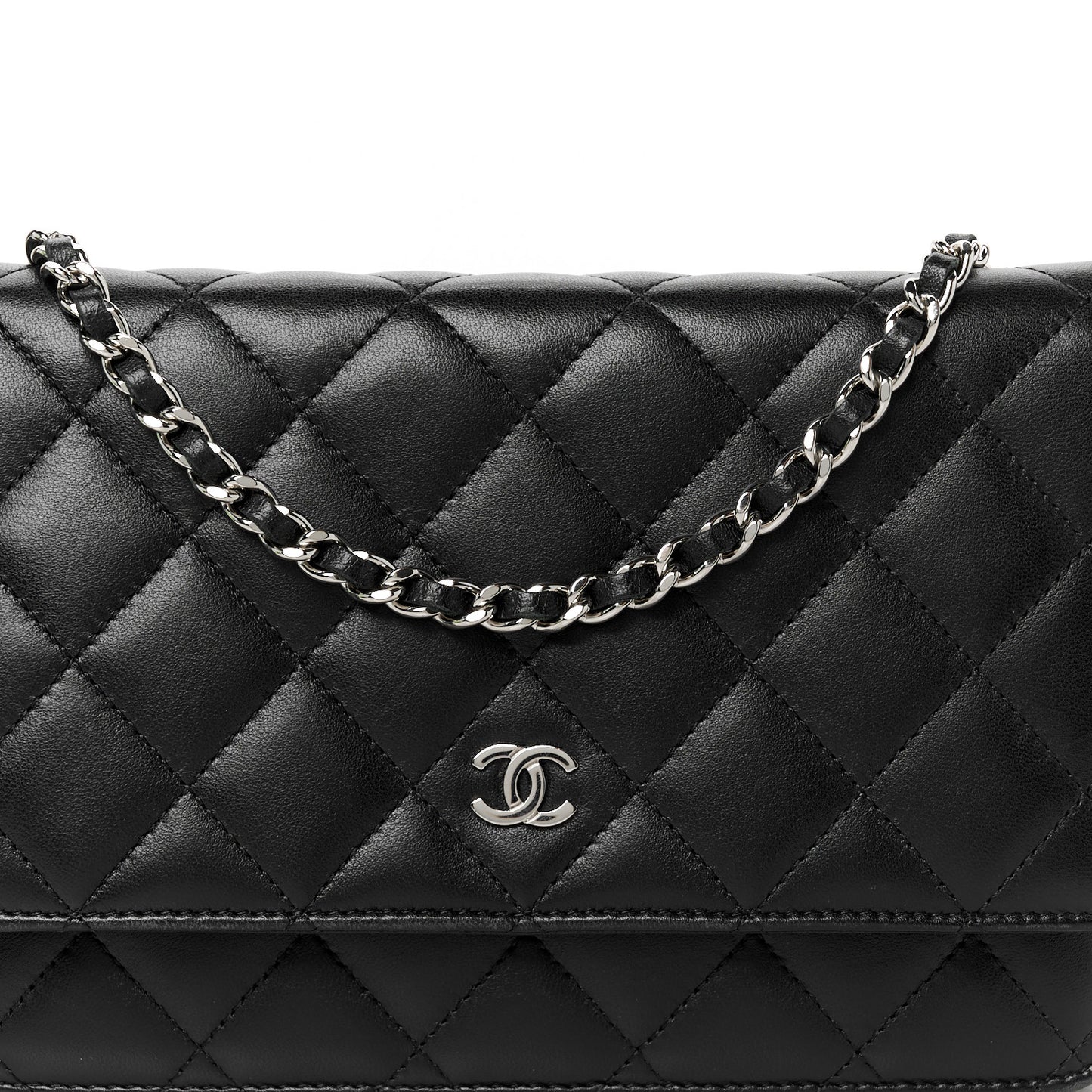 Lambskin Quilted Wallet On Chain WOC Black