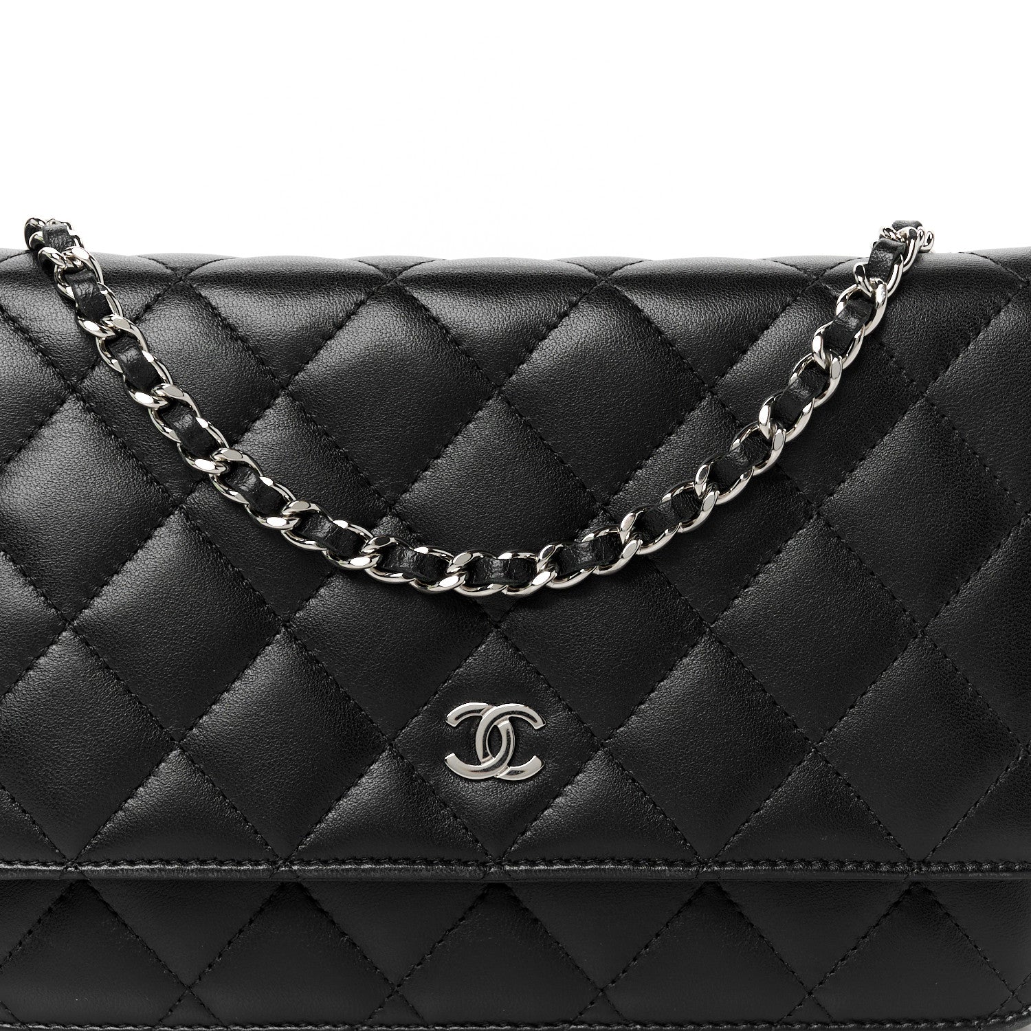 Chanel Lambskin Quilted Wallet On Chain WOC Black 9 of 12