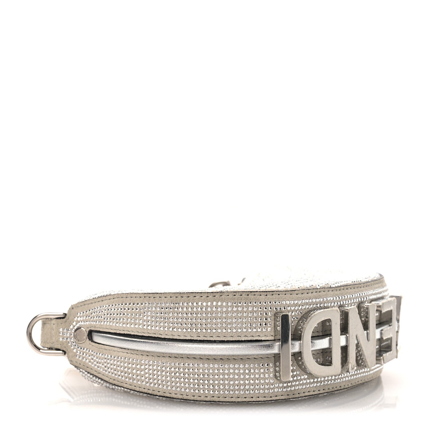 Fendi Crystal Vitello Laminato Suede FF Nano Fendigraphy Hobo Charm Grey 4 of 11
