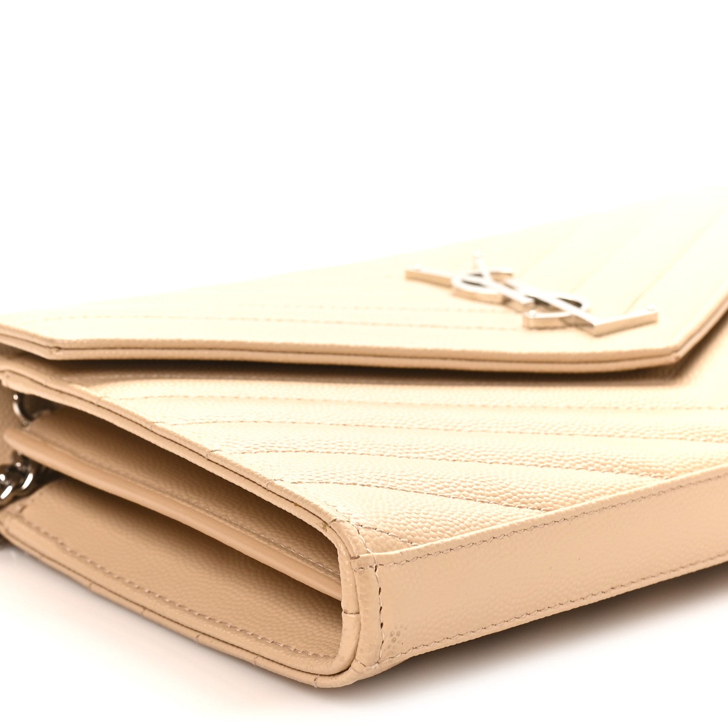 Saint Laurent Grain De Poudre Matelasse Chevron Monogram Chain Wallet Nude Powder 7 of 9