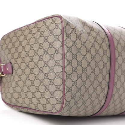 Gucci GG Supreme Monogram Selleria Calfskin Medium Carry On Duffle Bag Beige Ebony Peonia Flower 9 of 11