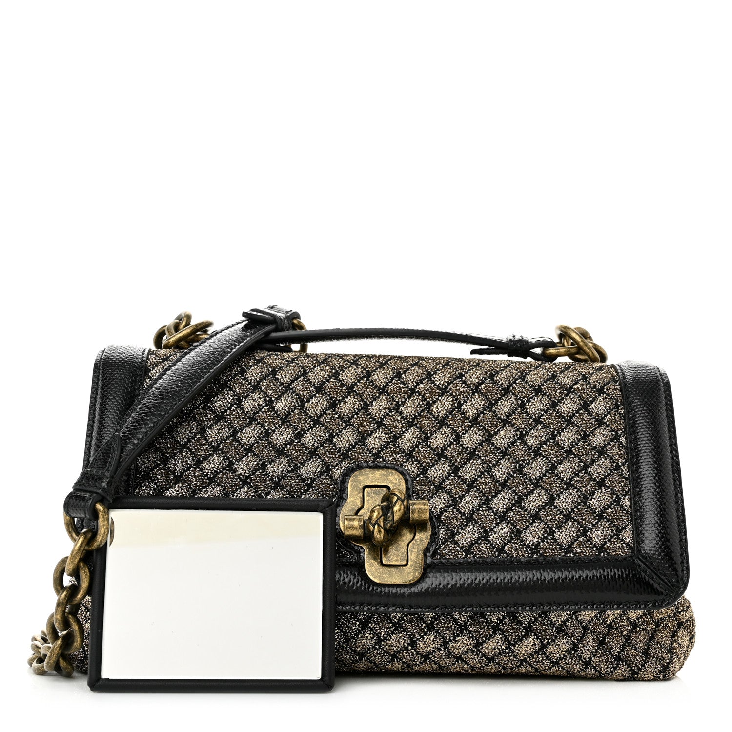 Bottega Veneta Metallic Wool Woven Patent Ayers Olimpia Knot Gold Black 1 of 10
