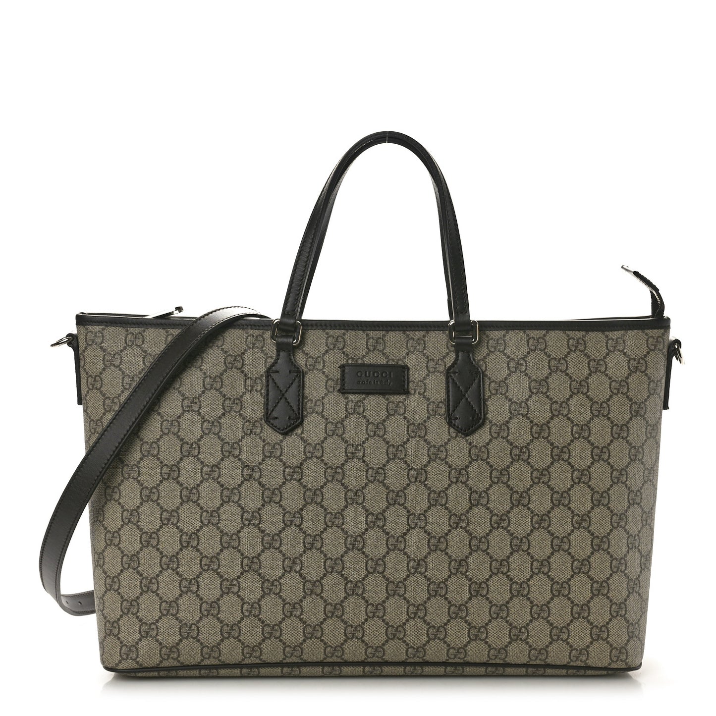 GG Supreme Monogram Medium Zippered Shopping Tote Dark Brown