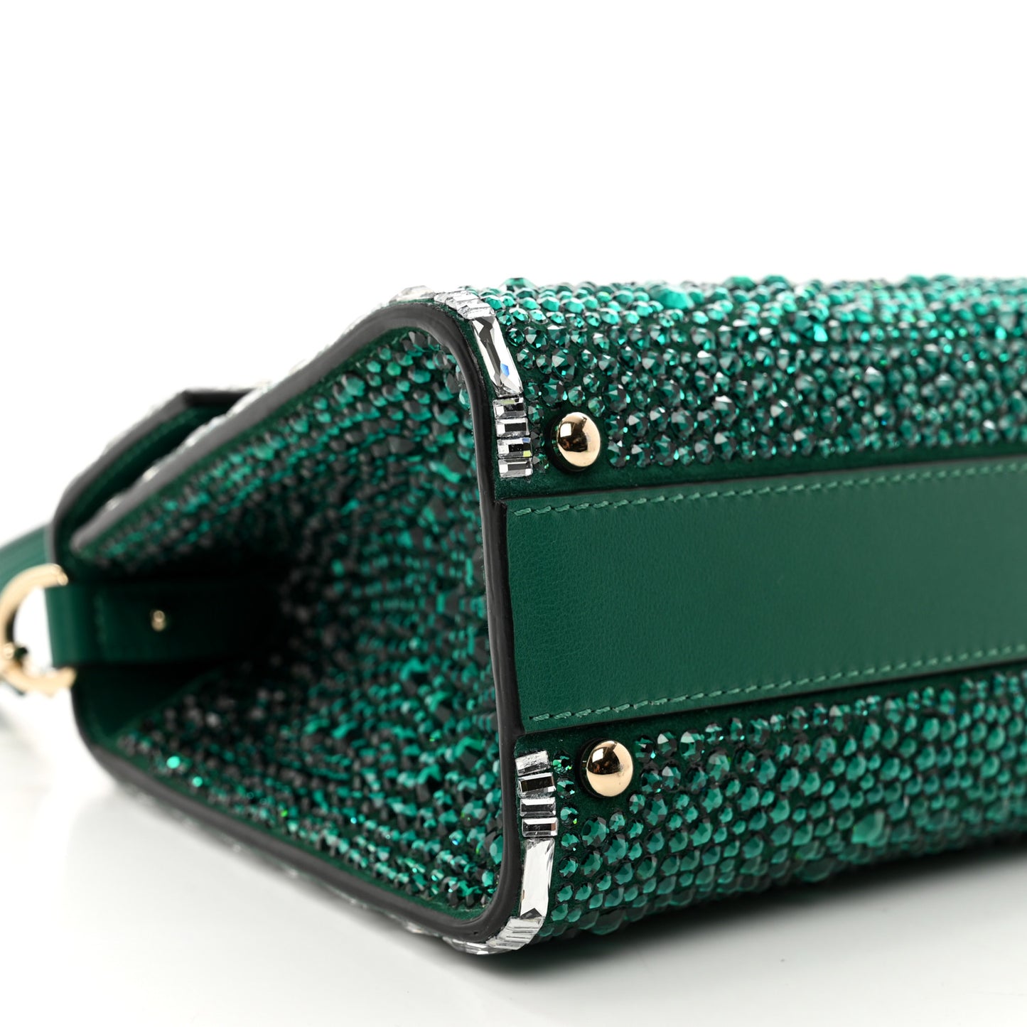 Crystal Embroidered Mini Vsling Top Handle Bag Emerald Jungle
