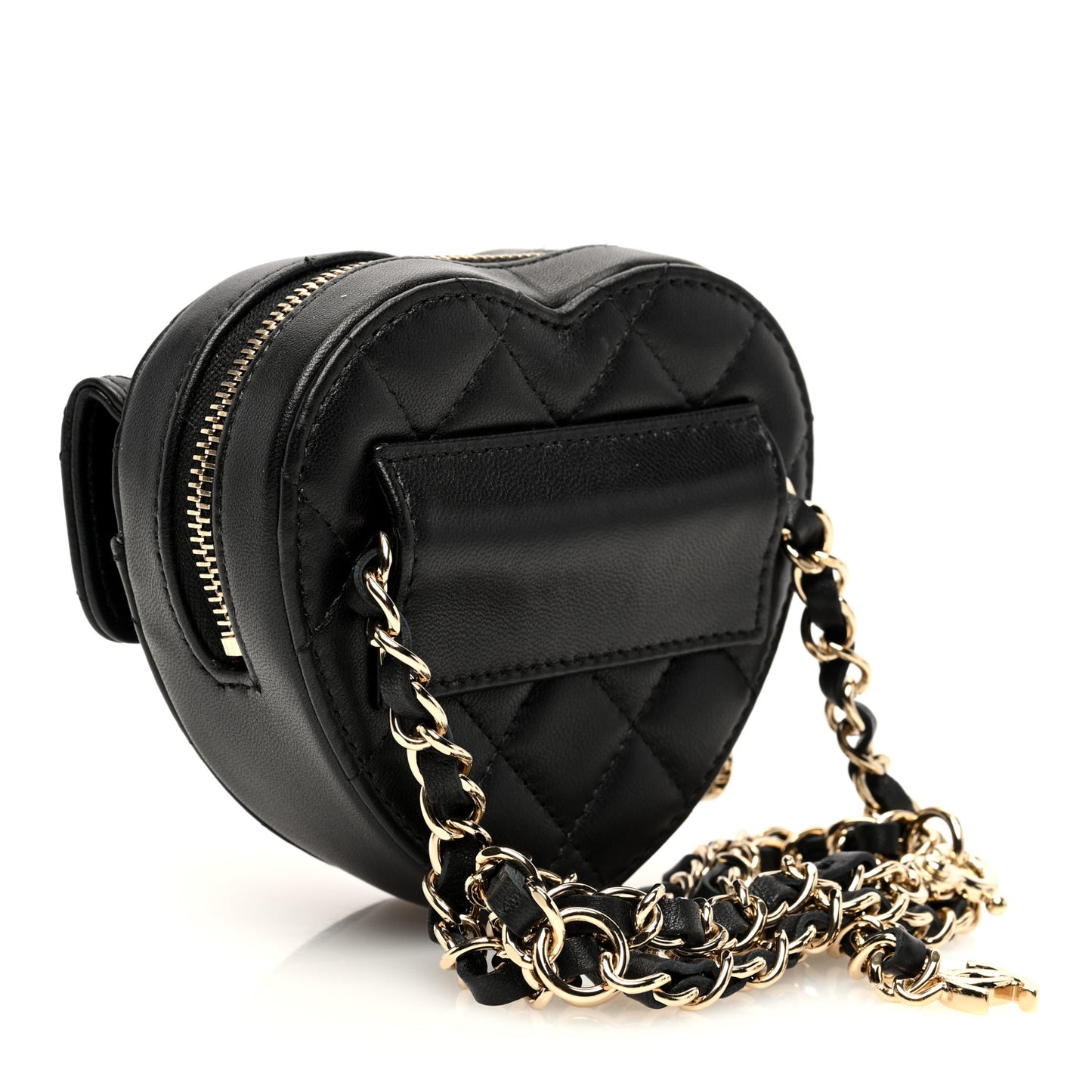 Lambskin Quilted CC In Love Heart Waist Belt Bag With Chain Black