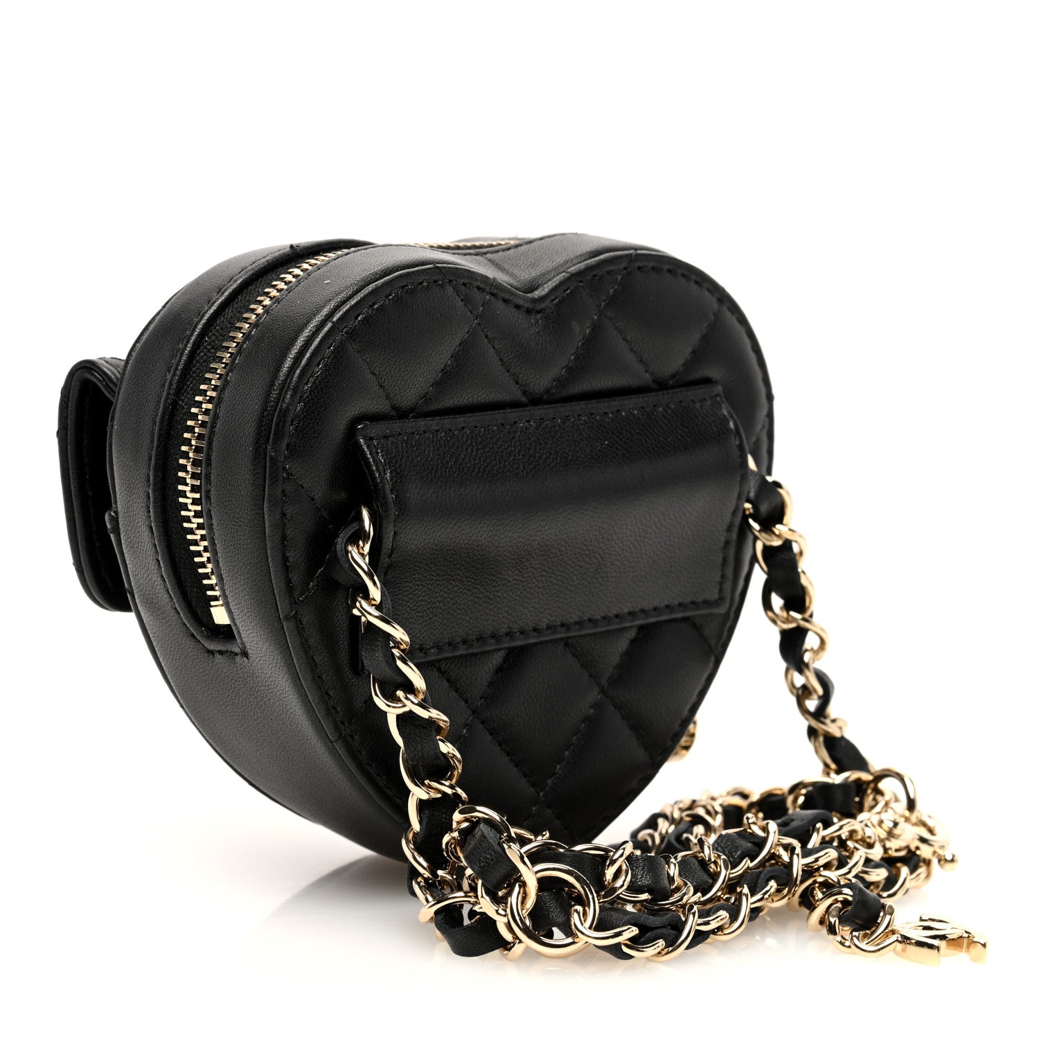 Chanel Lambskin Quilted CC In Love Heart Waist Belt Bag With Chain Black 3 of 10