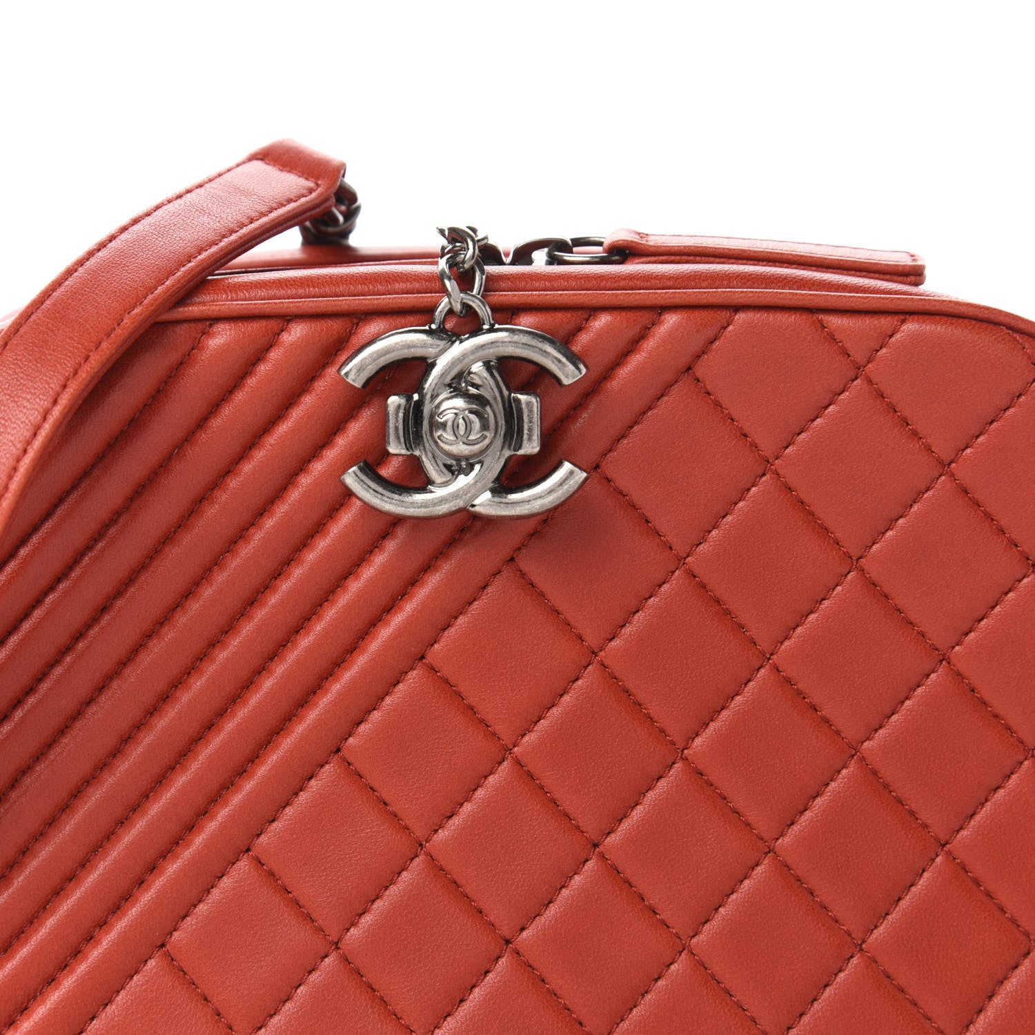 Chanel Lambskin Quilted Small Coco Boy Camera Case Red 10 of 10