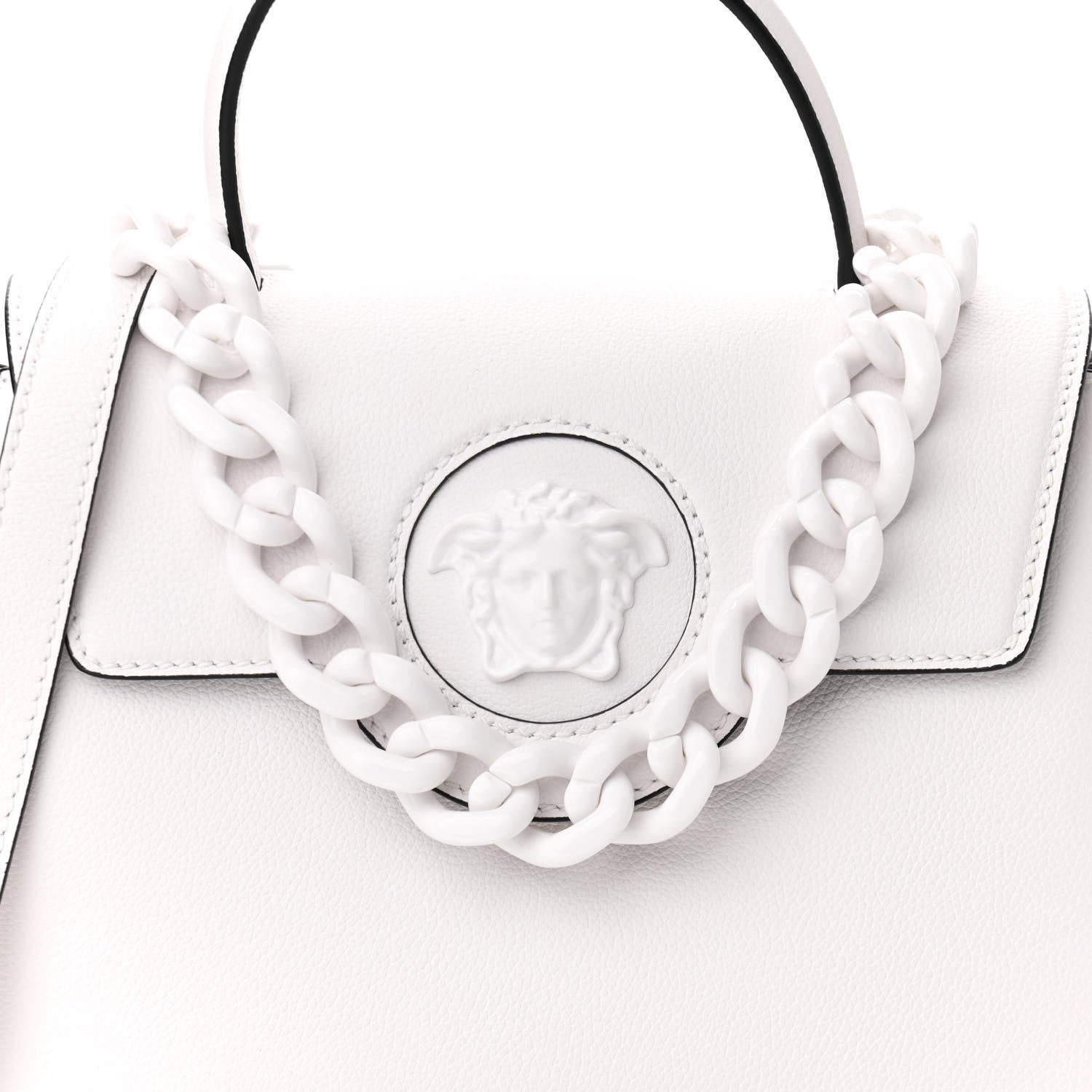 Versace Calfskin Medium La Medusa Top Handle Handbag Optical White 7 of 9