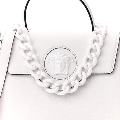 Versace Calfskin Medium La Medusa Top Handle Handbag Optical White 7 of 9