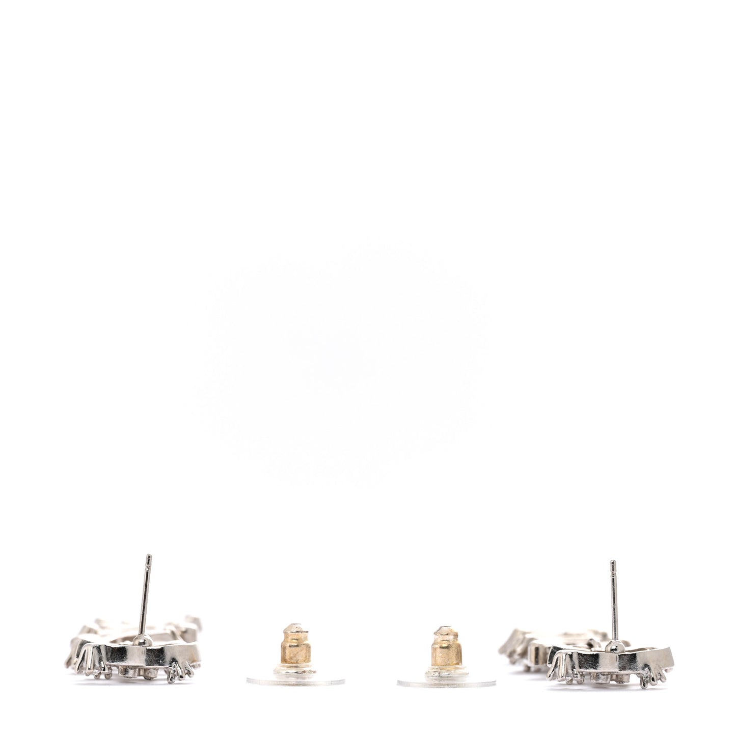 Crystal Cha-Nel Logo Drop Earrings Silver