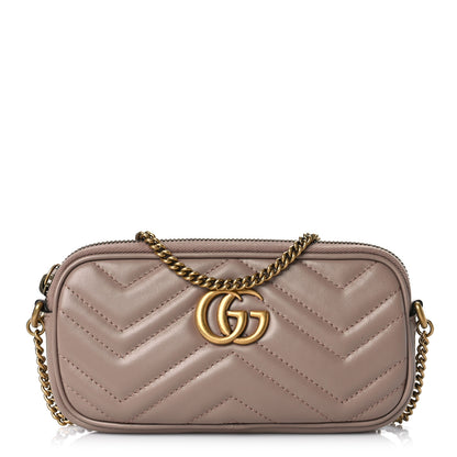 Gucci Calfskin Matelasse Mini GG Marmont Chain Crossbody Bag Porcelain Rose 1 of 8