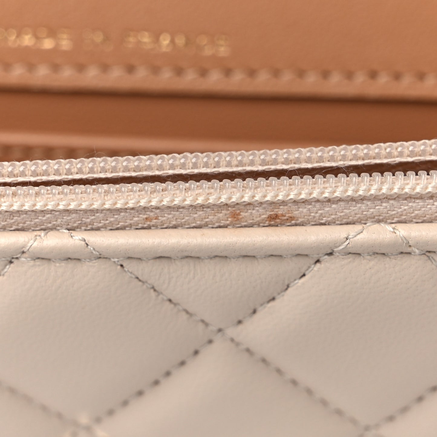 Lambskin Quilted Flap Phone Holder With Chain Beige Brown