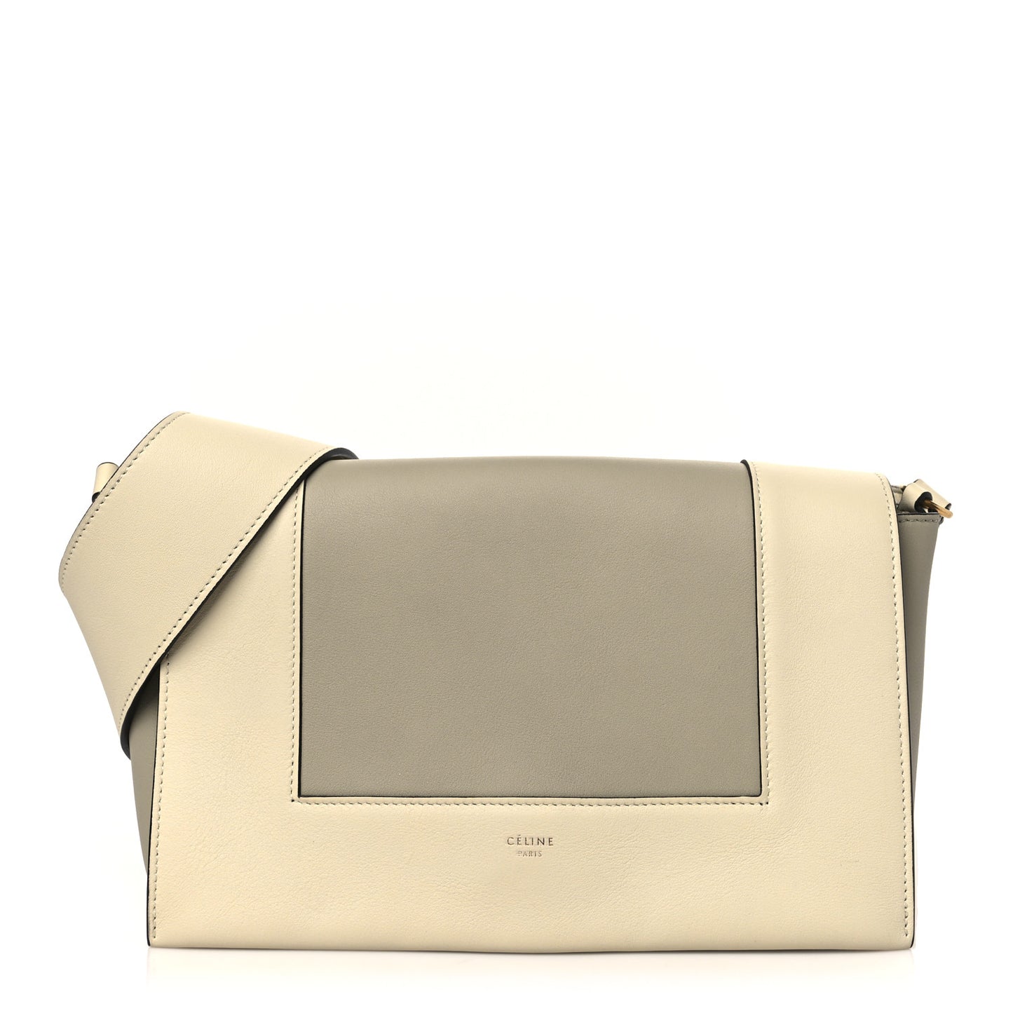 Shiny Smooth Calfskin Medium Frame Shoulder Bag Chalk Mastic