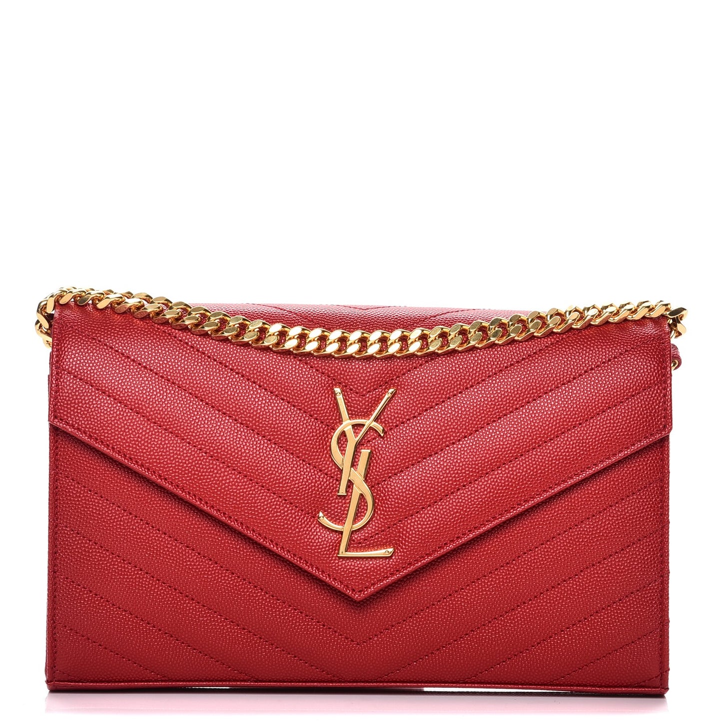 Grain De Poudre Matelasse Chevron Monogram Chain Wallet Red