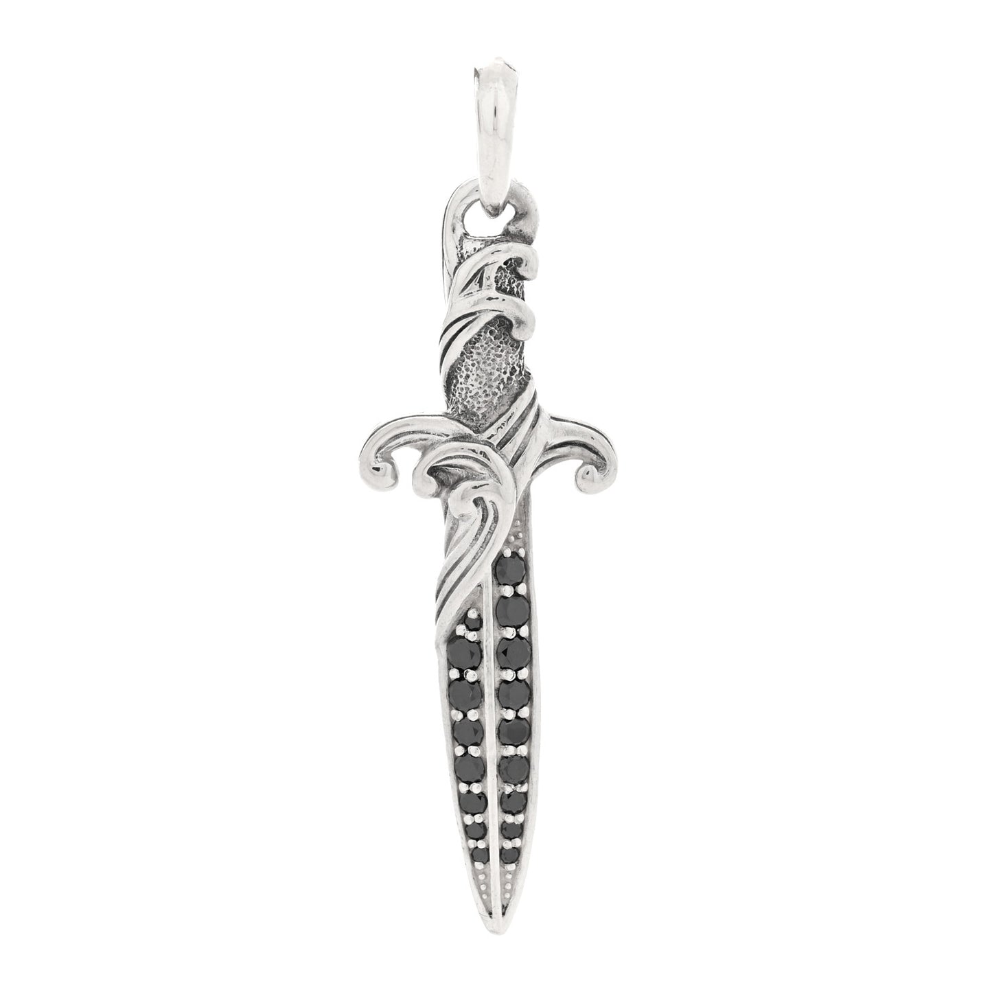 Sterling Silver Black Diamond Waves Dagger Amulet Pendant