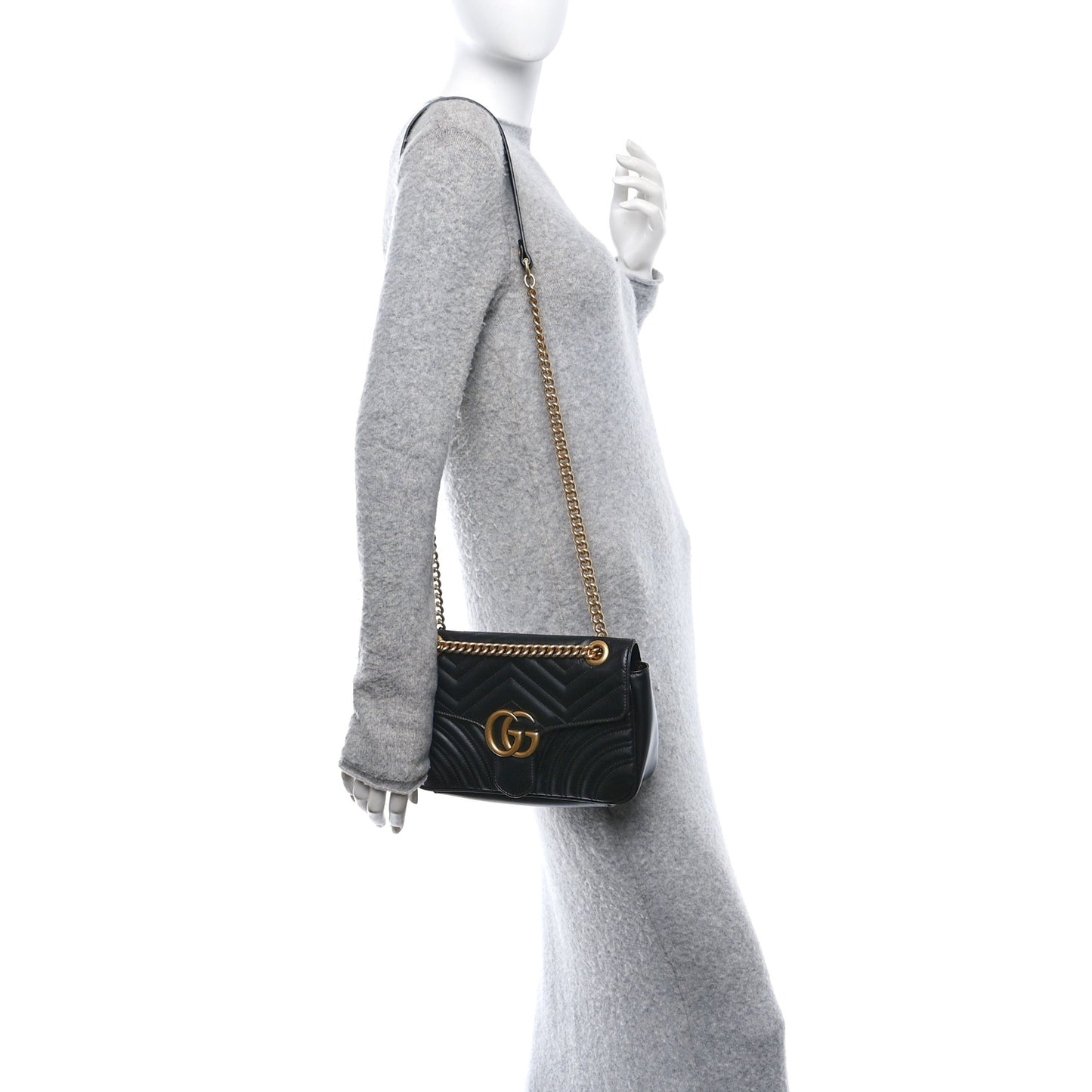 Calfskin Matelasse Small GG Marmont Shoulder Bag Black