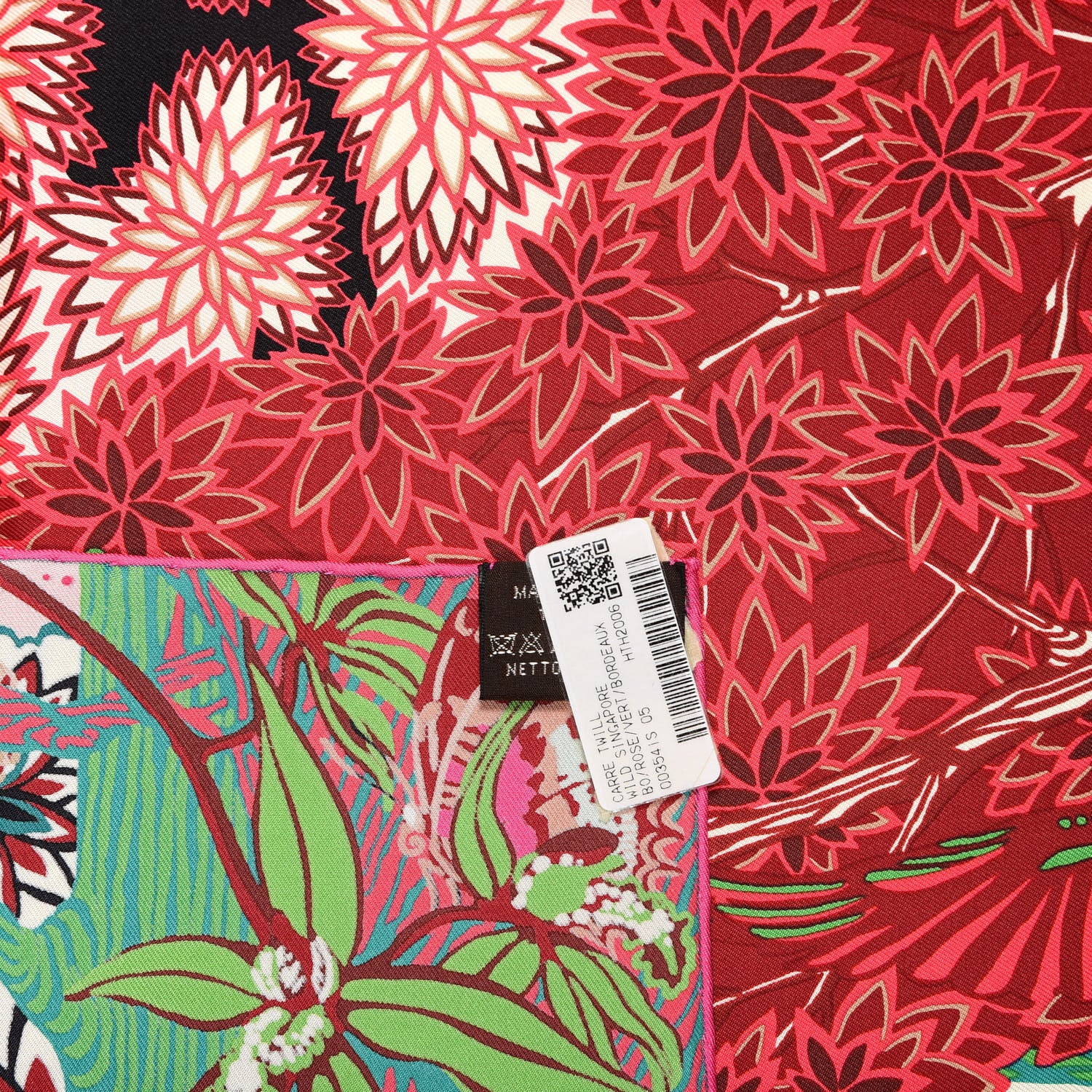 Hermes Silk Wild Singapore Scarf 90 Rose Vert Bordeaux 3 of 4