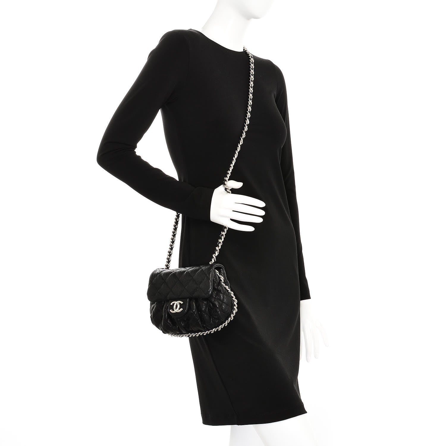 Chanel Washed Lambskin Quilted Mini Chain Around Flap Black 2 of 7