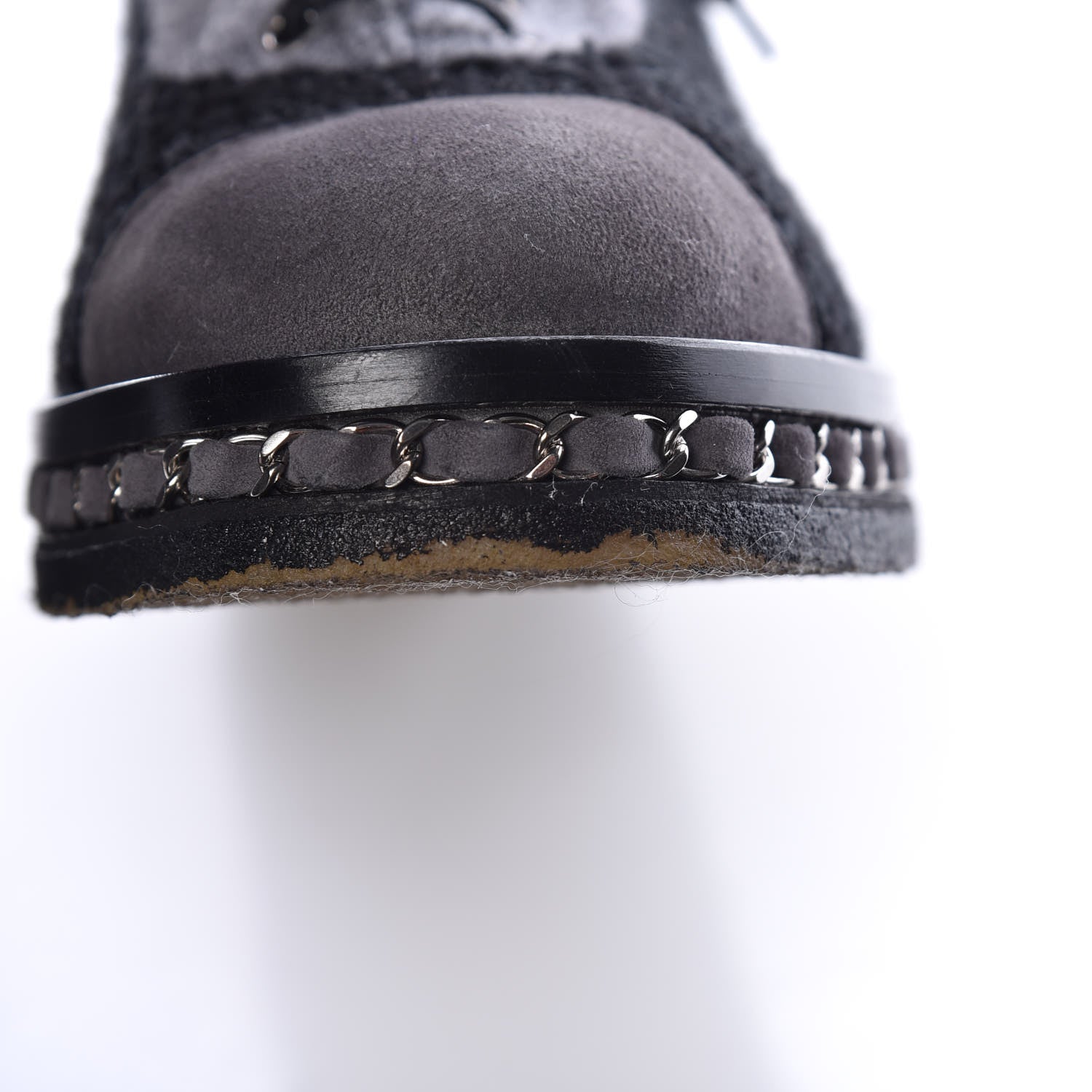 Chanel Wool Calfskin Tweed Lace Up Boots 42 Grey Black 14 of 15