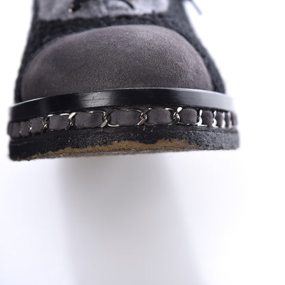Chanel Wool Calfskin Tweed Lace Up Boots 42 Grey Black 14 of 15