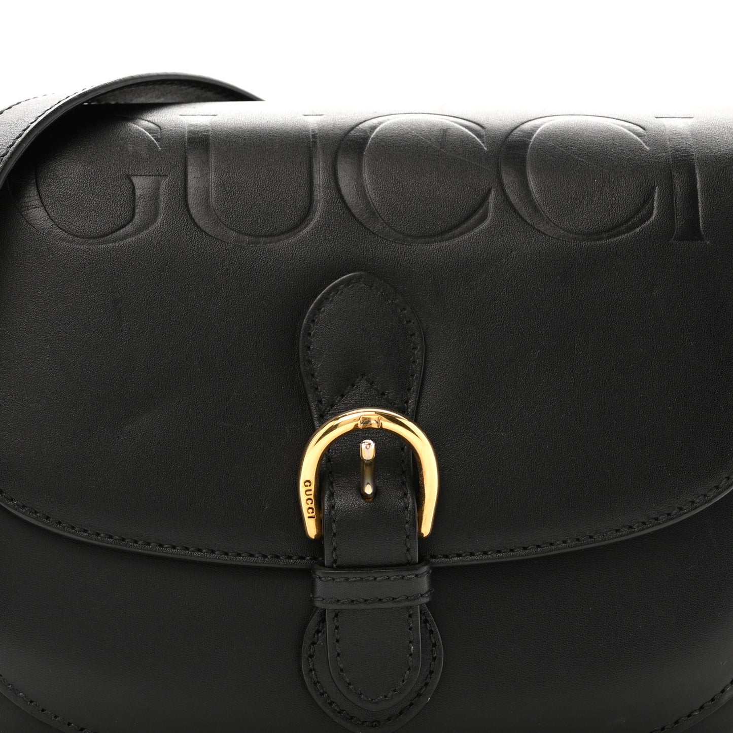 Charisma Calfskin Gucci Embossed Shoulder Flap Bag Black