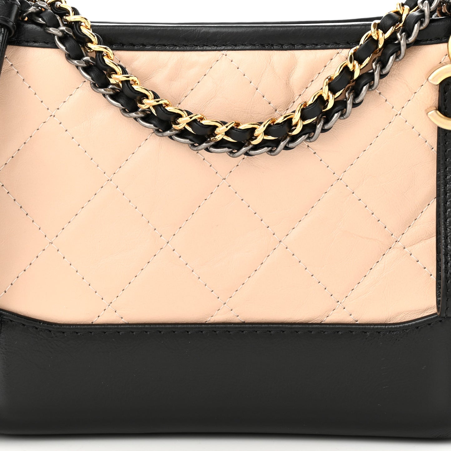 Aged Calfskin Quilted Small Gabrielle Hobo Beige Black