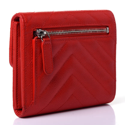 Chanel Caviar Chevron Quilted Compact Flap Wallet Red 2 of 4