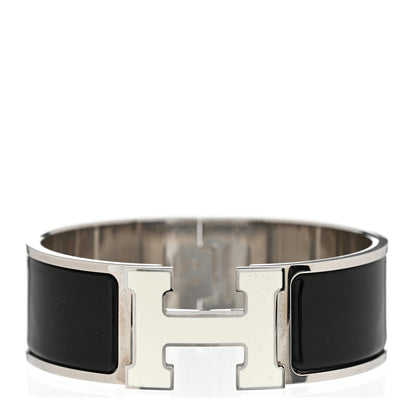 Hermes Enamel Wide Clic Clac H Bracelet GM Black White 1 of 5