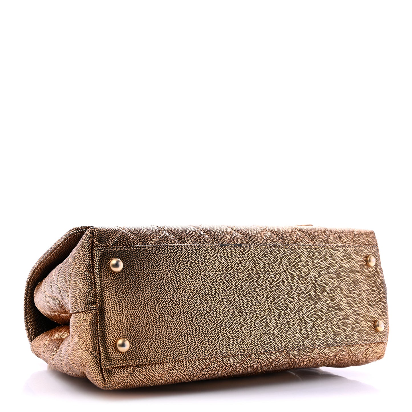Metallic Caviar Quilted Small Coco Handle Flap Gold