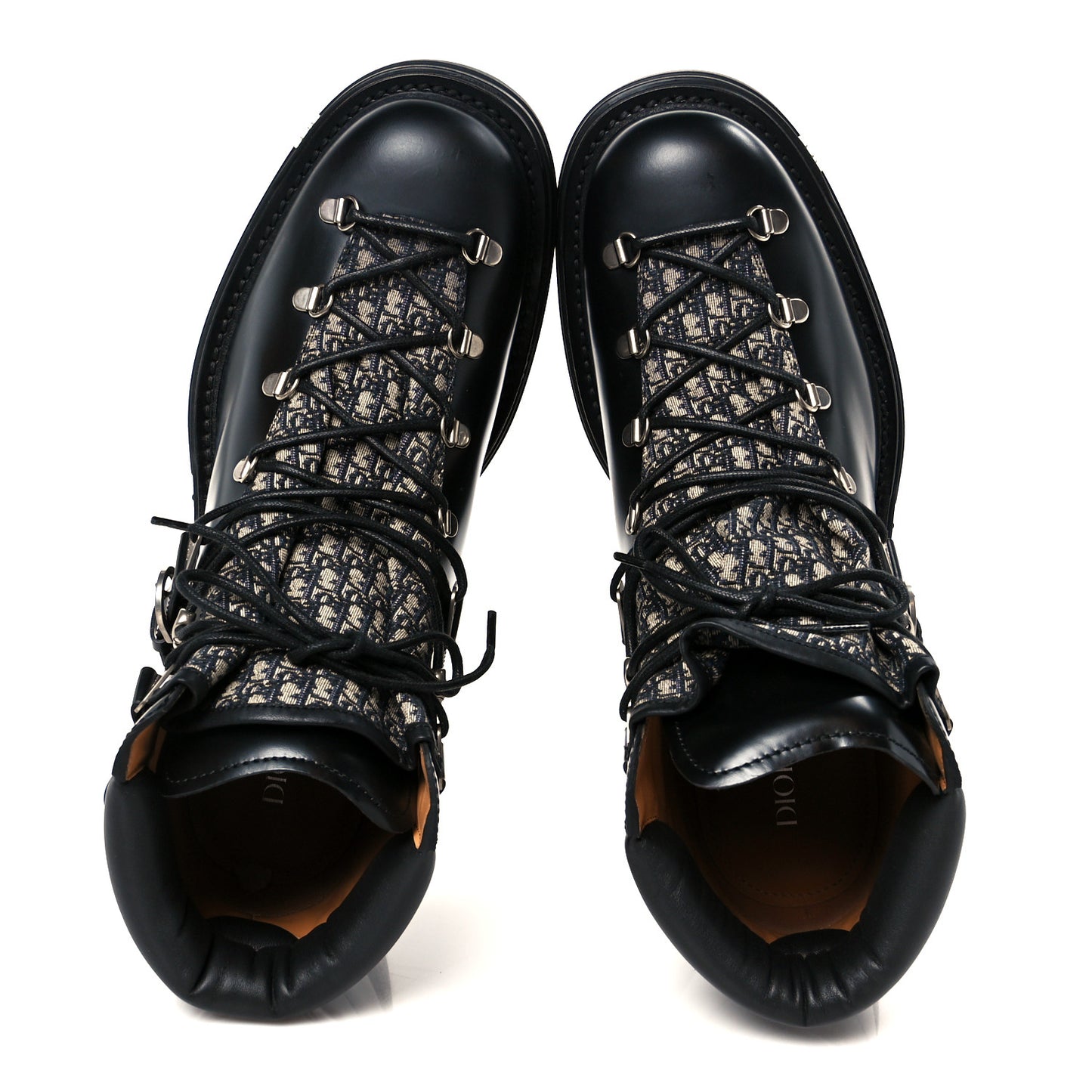 Oblique Calfskin Mens Explorer II Buckle Hiking Boots 45 Black Blue