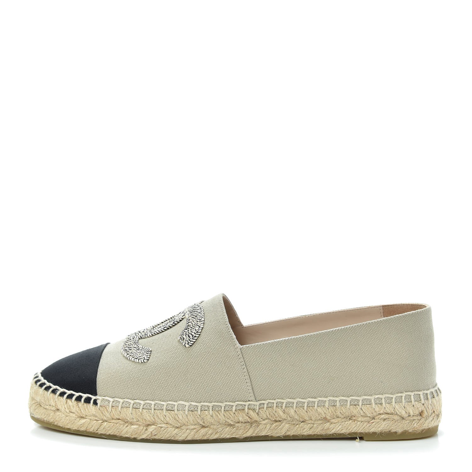 Chanel Canvas Grosgrain CC Espadrilles 41 Beige Black 1 of 11