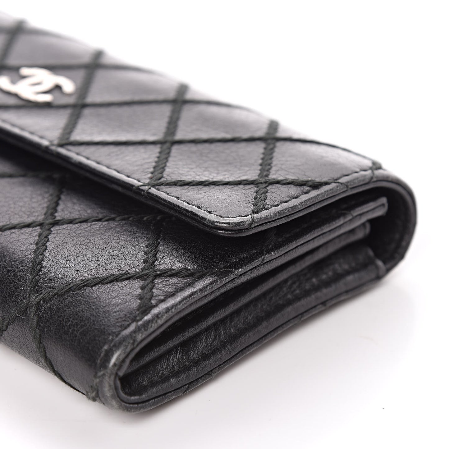 Calfskin Stitched Fancy CC Long Double Wallet Back