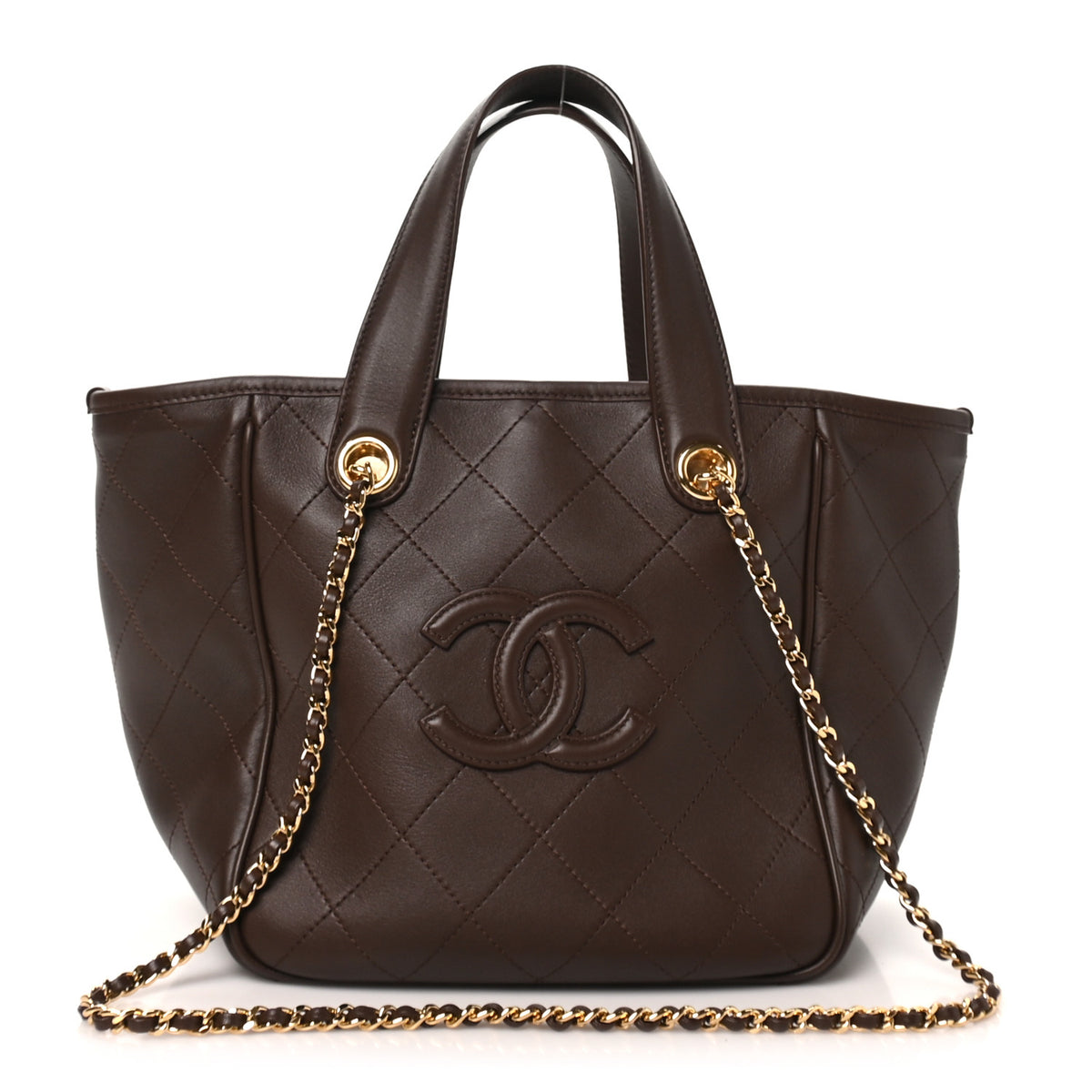 Chanel Calfskin Stitched Mini Shopping Tote  Dark Brown 1 of 9