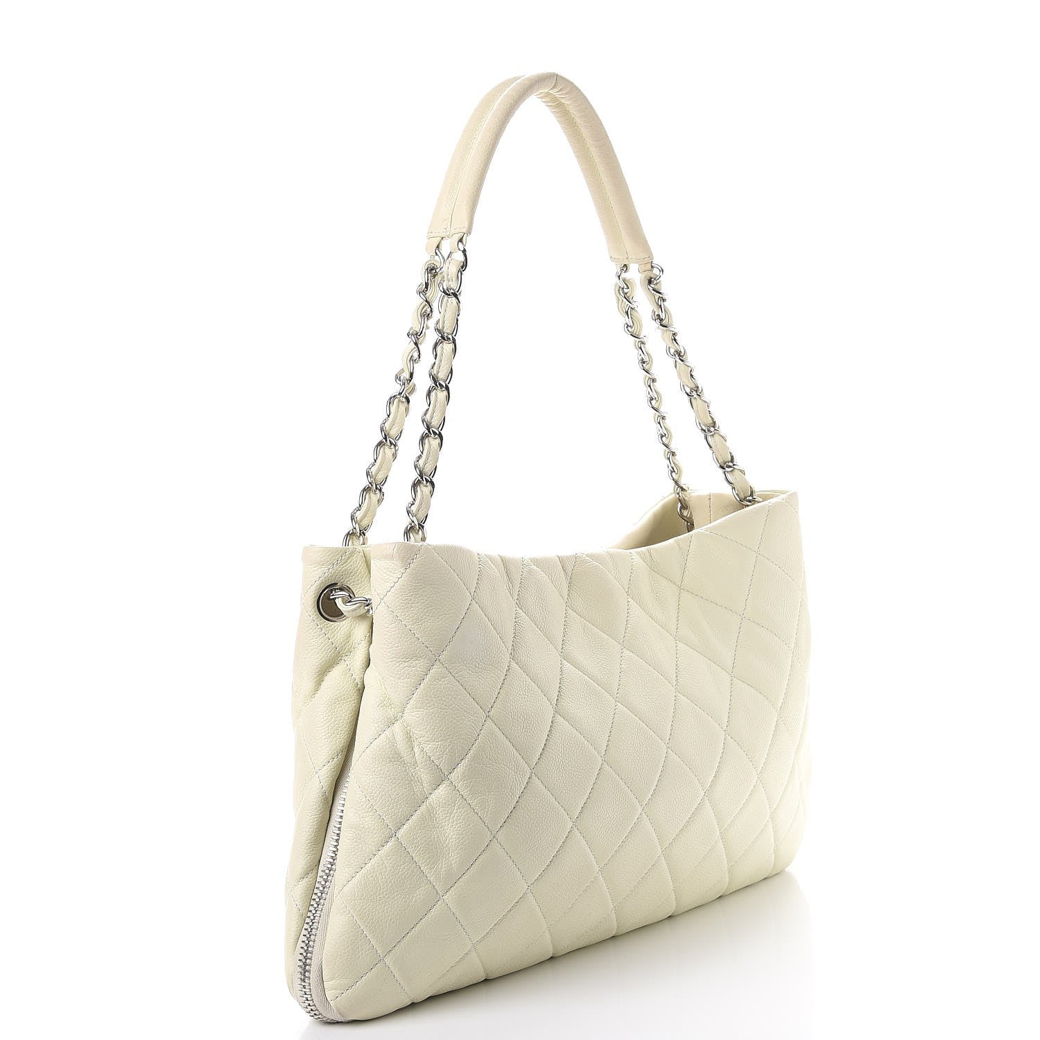 Chanel Caviar Quilted Expandable Zip Shoulder Bag Ivory 3 of 12