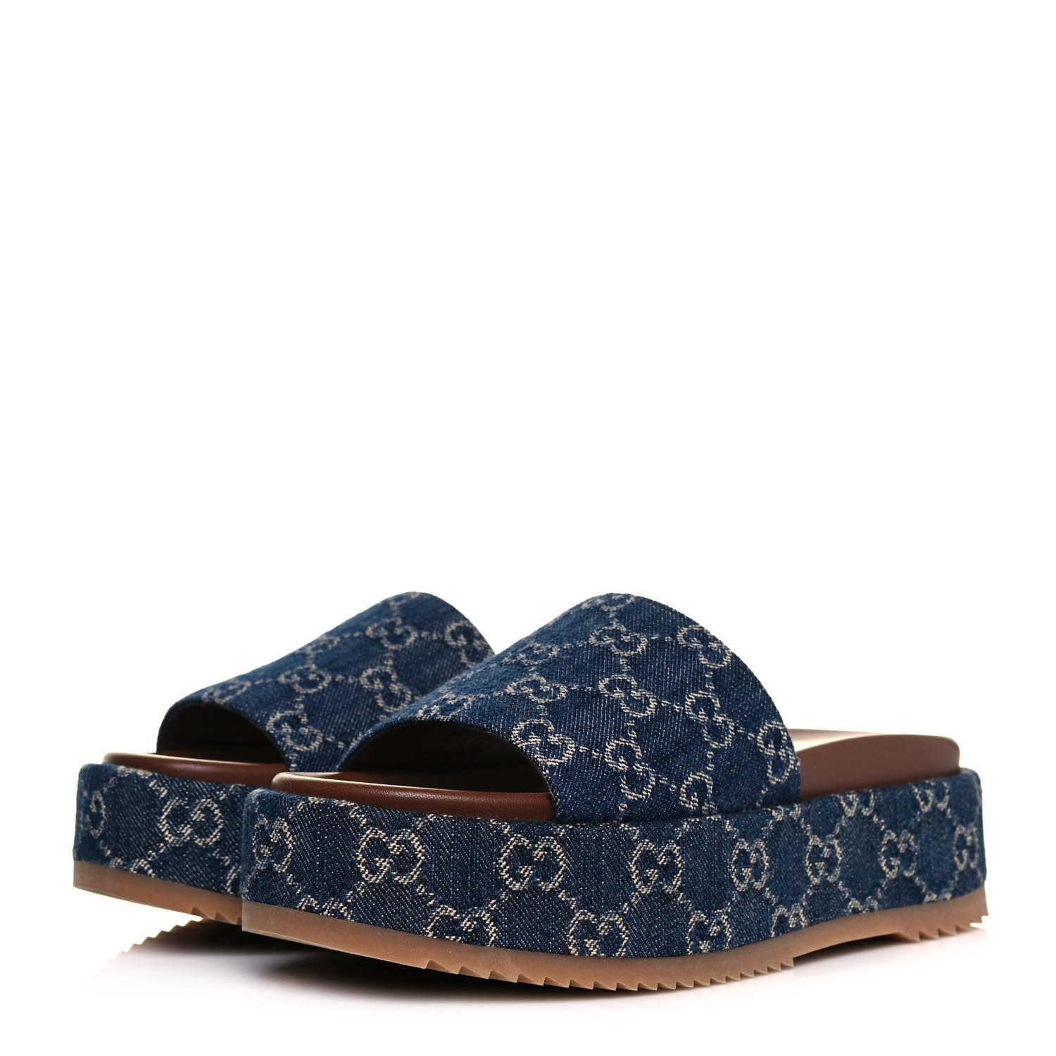Gucci New Denim GG Monogram Angelina Platform 55mm Slide Sandals 36 Blue Tea 3 of 8
