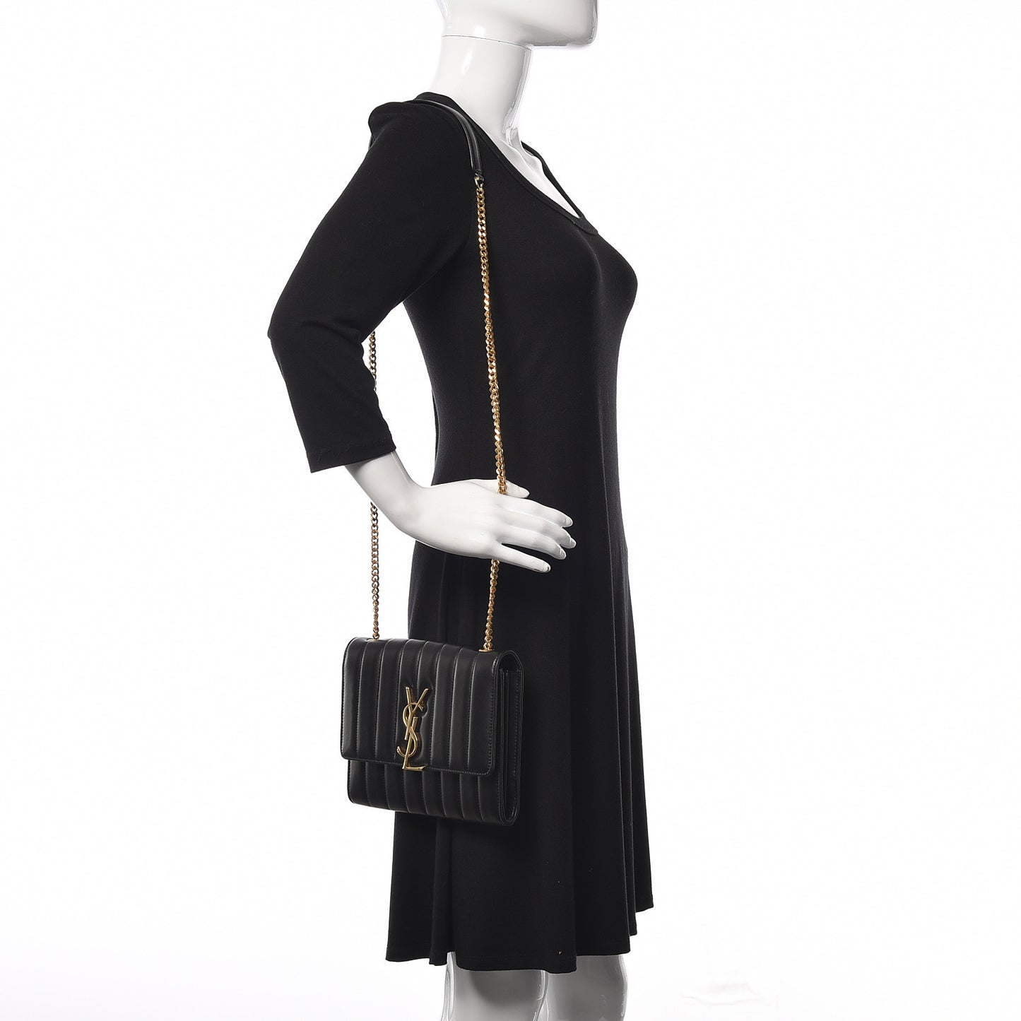 Lambskin Matelasse Monogram Vicky Chain Wallet Black