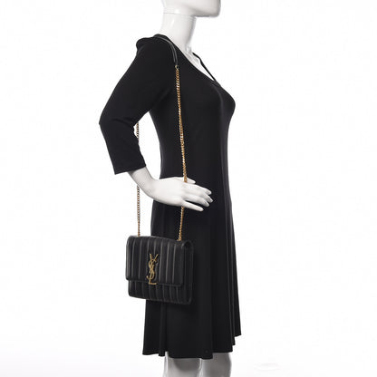 Saint Laurent Lambskin Matelasse Monogram Vicky Chain Wallet Black 2 of 12