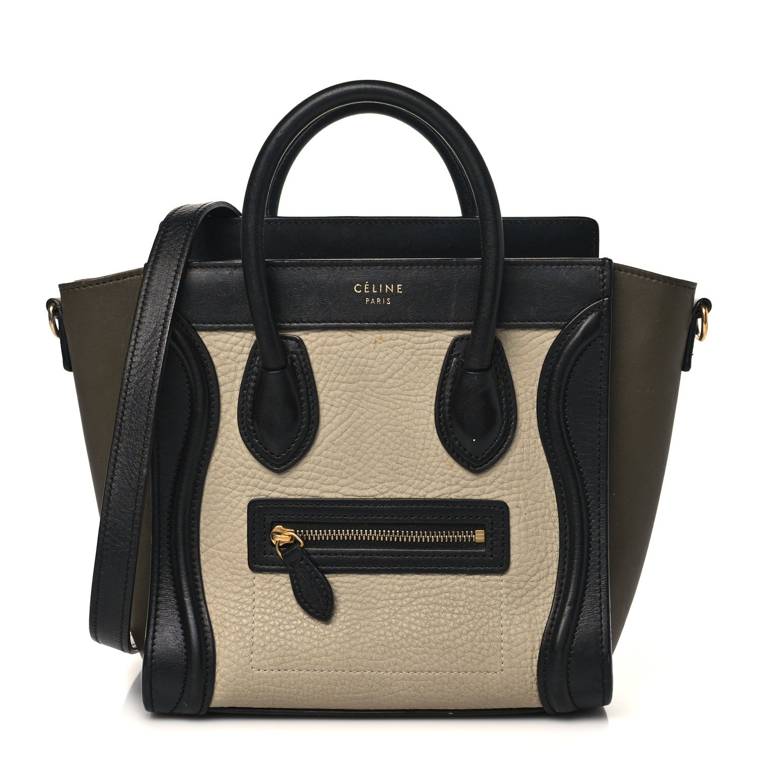 Celine Elephant Calfskin Nano Tri-Color Luggage Beige Green 1 of 10