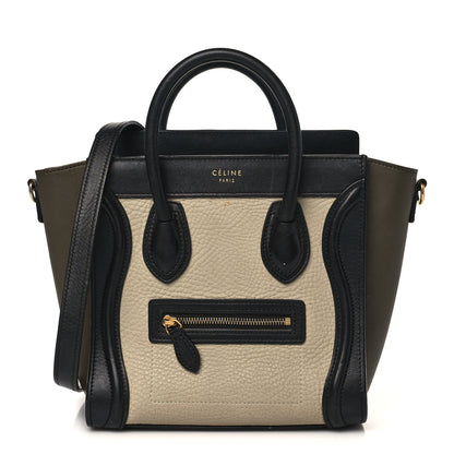 Celine Elephant Calfskin Nano Tri-Color Luggage Beige Green 1 of 10